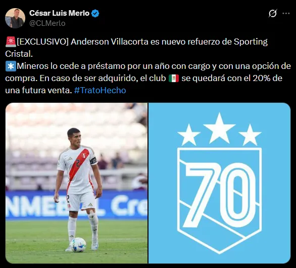 Anderson Villacorta es la nueva cara de Sporting Cristal (X @CLMerlo).