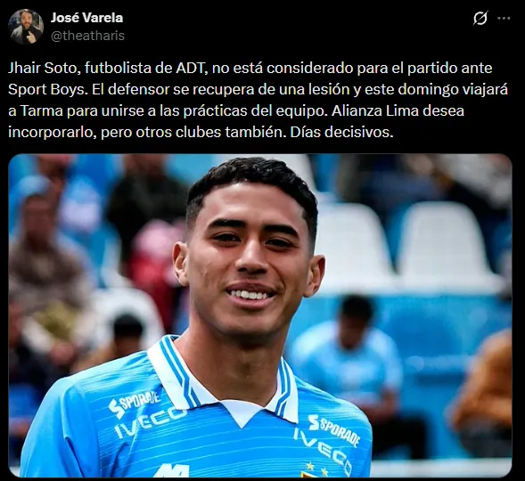 ADT pretende que Soto retorne al club (X @theatharis).