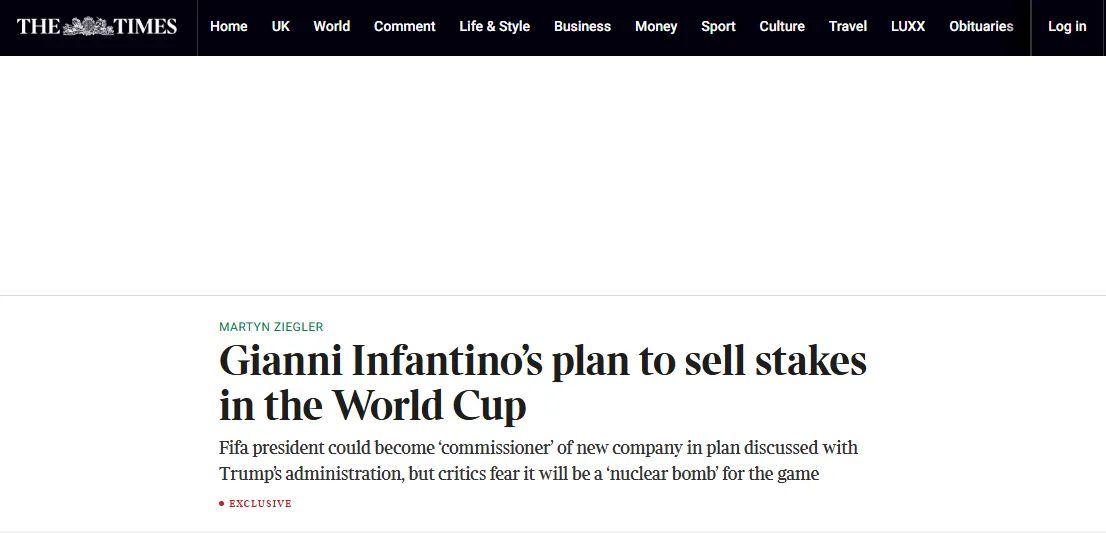 Infantino planea vender acciones del Mundial (The Times).