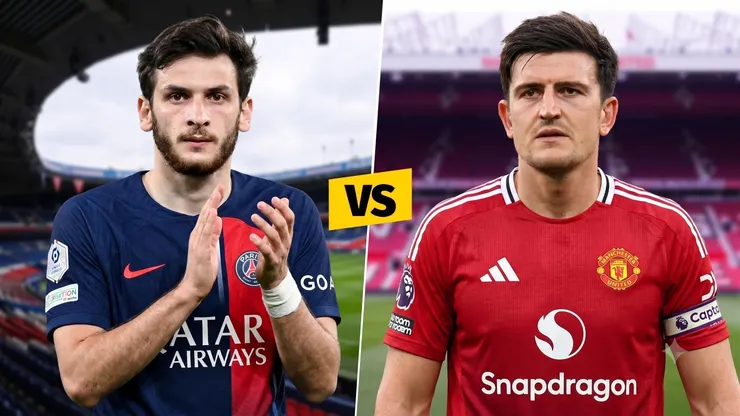 Khvicha Kvaratskhelia y Harry Maguire, figuras de PSG y Manchester United, respectivamente.