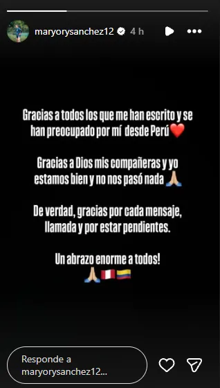 El mensaje de Sánchez en Instagram (@maryorysanchez12).