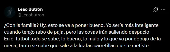 Leao Butrón y su mensaje sobre Diego Rebagliati. (Foto: X).