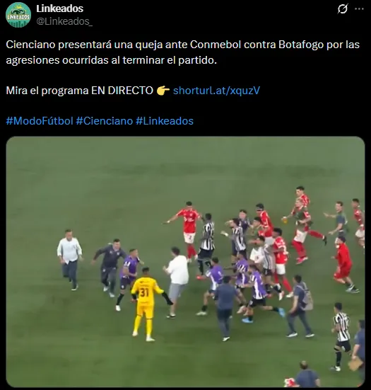 Cienciano presentará una queja con Conmebol (X @Linkeados_).