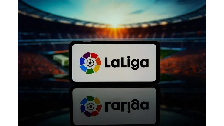 2RGJX0A Spanish Football league LaLiga logo on screen