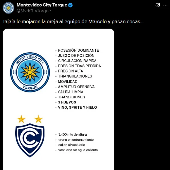 Una de las burlas de Montevideo City Torque a Cienciano (X @MvdCityTorque).