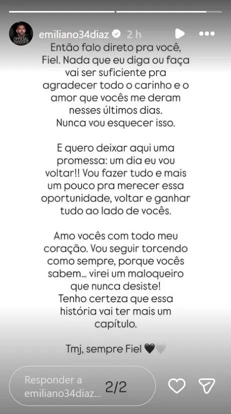El comunicado de Emiliano Díaz (Instagram @emiliano34diaz).