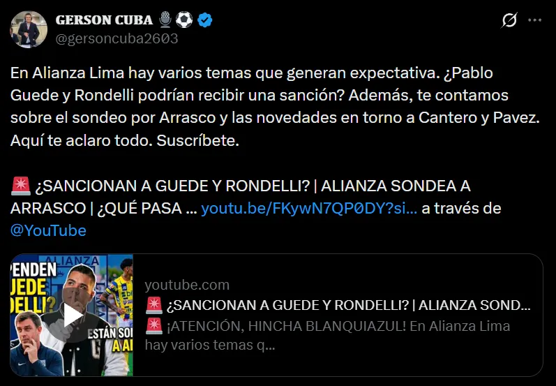 Mauricio Arrasco, en la mira de Alianza Lima y Sporting Cristal (X @gersoncuba2603).