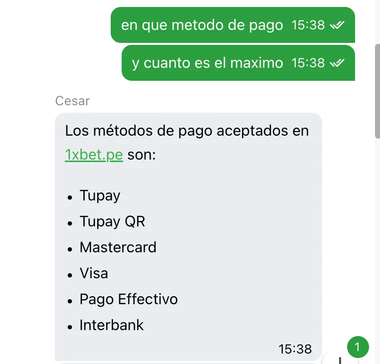 Tiempo de respuesta en el chat de 1xbet