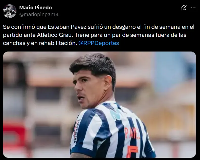 Esteban Pavez desgarrado (X @mariopinpan14).