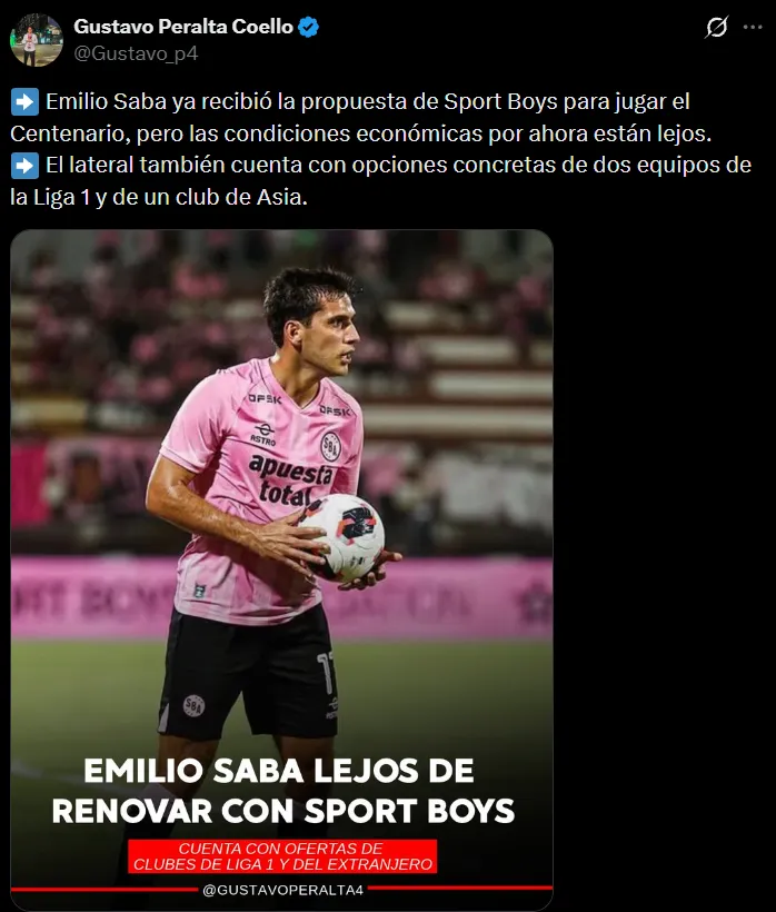 Saba también tiene propuesta del Boys para seguir (X @Gustavo_p4).