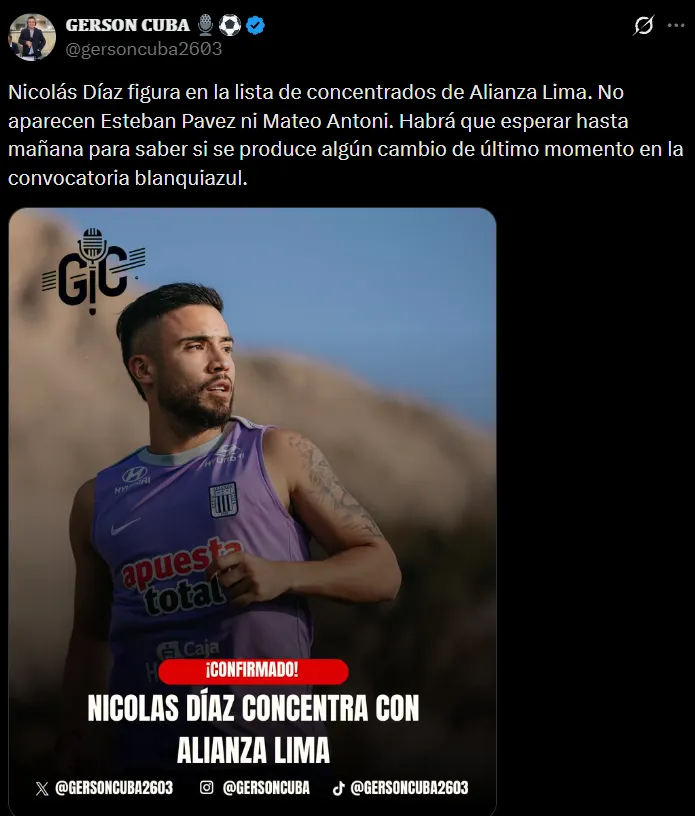 Pavez y Antoni, out ante Cristal (X @gersoncuba2603).