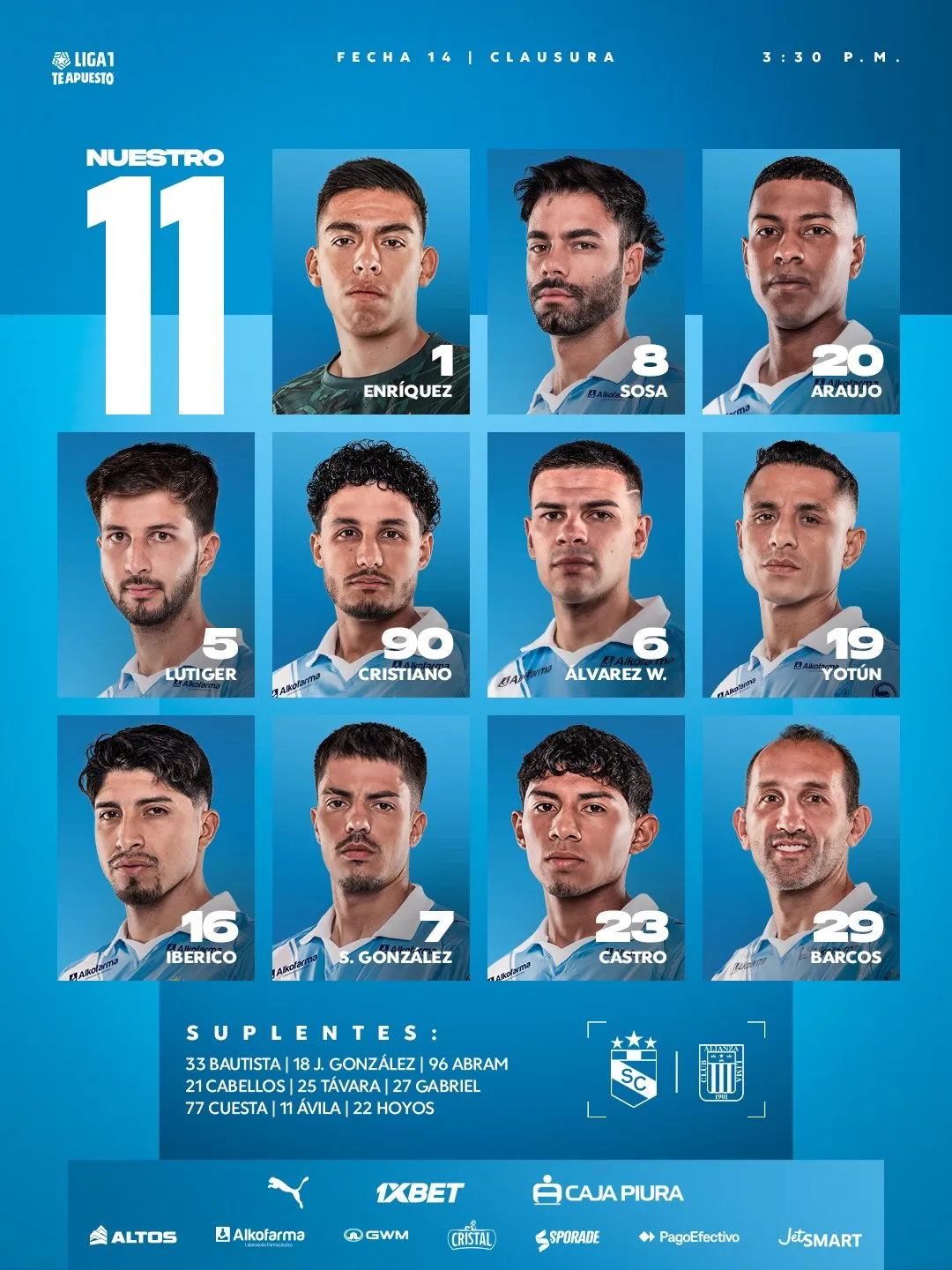 Alineación de Sporting Cristal vs. Alianza Lima. (Foto: X).