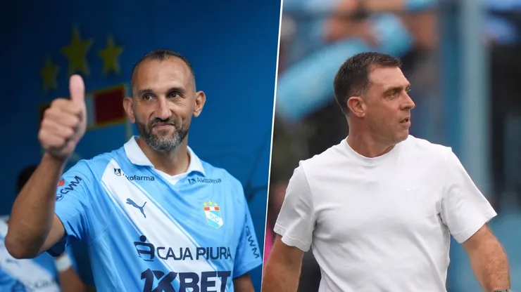 Hernán Barcos, delantero de Sporting Cristal, y Pablo Guede, DT de Alianza Lima, respectivamente.