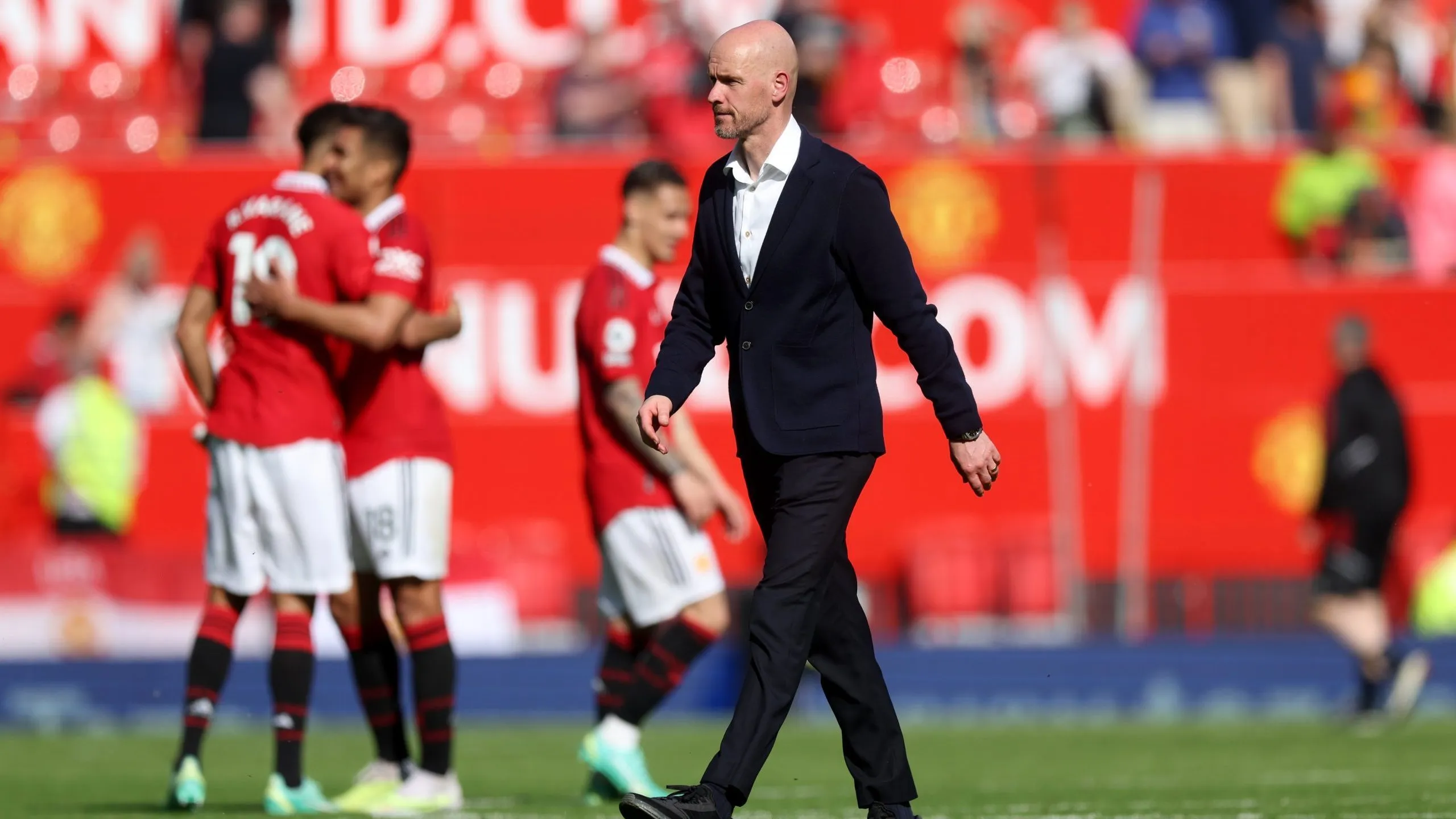MANCHESTER, ENGLAND – MAY 13: Erik ten Hag, Manager of Manchester United, looks on after the Premier League match between Manchester United and Wolverhampton Wanderers at Old Trafford on May 13, 2023 in Manchester, England. (Photo by Clive Brunskill/Getty Images)
