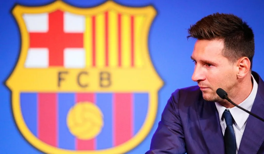 Lionel Messi en su salida del FCB: Getty