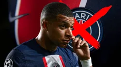 Kylian Mbappé y logo PSG.