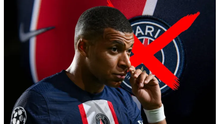 Kylian Mbappé y logo PSG.