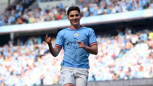 Julián Álvarez y su festejo después del gol ante Chelsea.