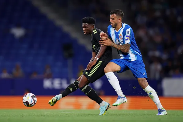 Joselu frente a Real Madrid. Getty.