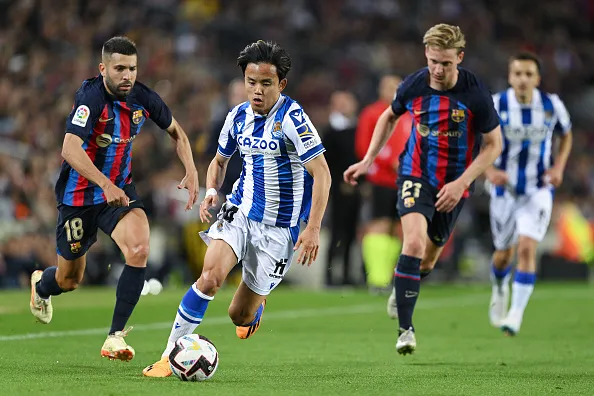 Acción de juego entre Barcelona y Real Sociedad. Getty.
