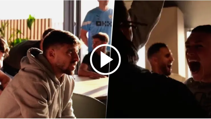 El festejo de los jugadores de Manchester City, tras la derrota de Arsenal.