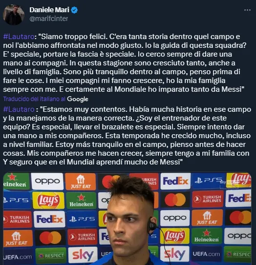 Declaración de Lautaro Martínez tras llegar a la final de la Champions League con Inter.