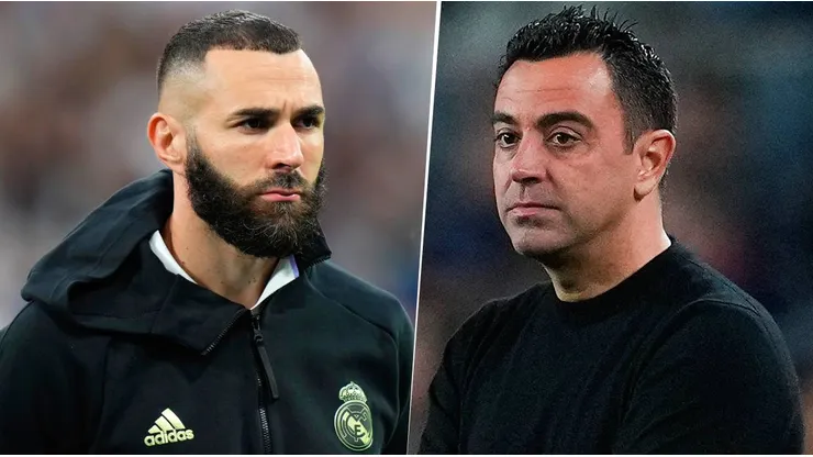 Karim Benzema y Xavi Hernández, ambos en el cuarto puestos de la clasificación de los jugadores con más presencias en la Champions League. Getty Images.