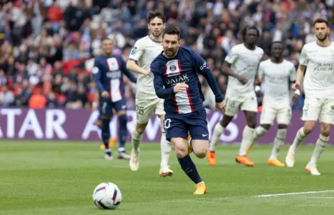 Lionel Messi vs. Lorient, su último partido hasta entonces en el PSG. Getty Images
