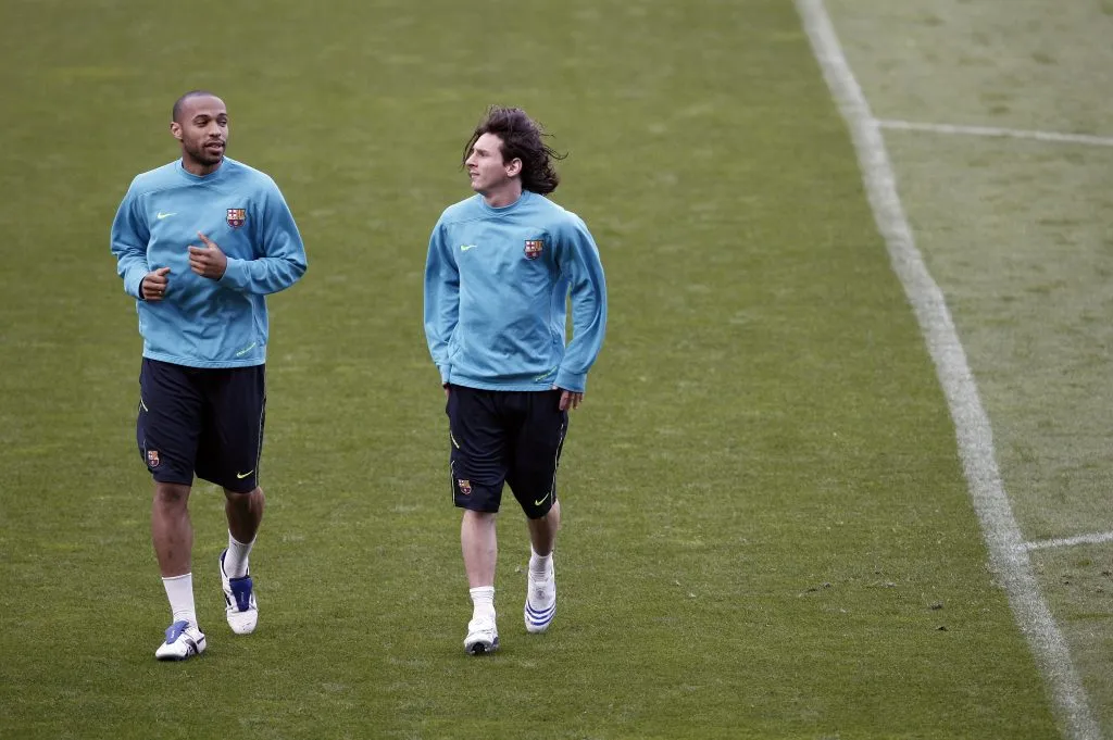 Thierry Henry y Lionel Messi en el FC Barcelona. Getty Images.