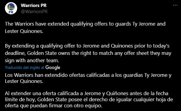 Warriors quiere seguir con Lester Quiñones (Foto: Twitter / @WarriorsPR)