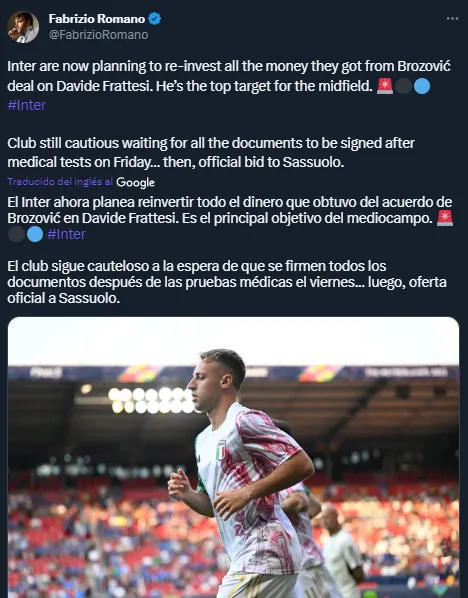 Frattesi, el elegido para reemplazar a Brozovic en Inter.