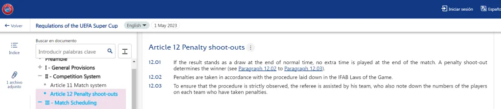 Reglamento Supercopa de Europa (Página Oficial de la UEFA)