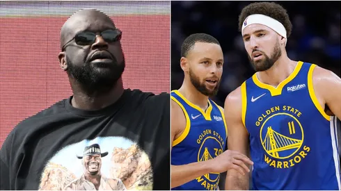 Shaquile O'Neal, Stephen Curry y Klay Thompson.