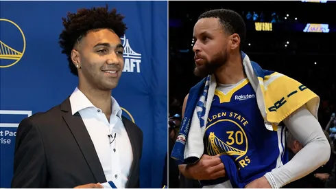 Trayce Jackson-Davis y Stephen Curry.