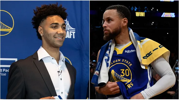 Trayce Jackson-Davis y Stephen Curry.