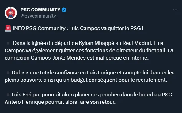 Luis Campos dejaría PSG.