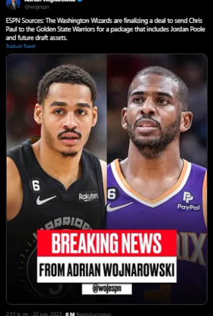 Intercambio de Warriors por Chris Paul (Foto: Twitter / @wojespn)