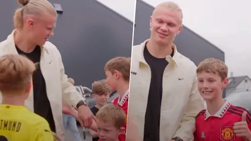 Haaland se 'avivó' cuando un joven hincha de Manchester United.