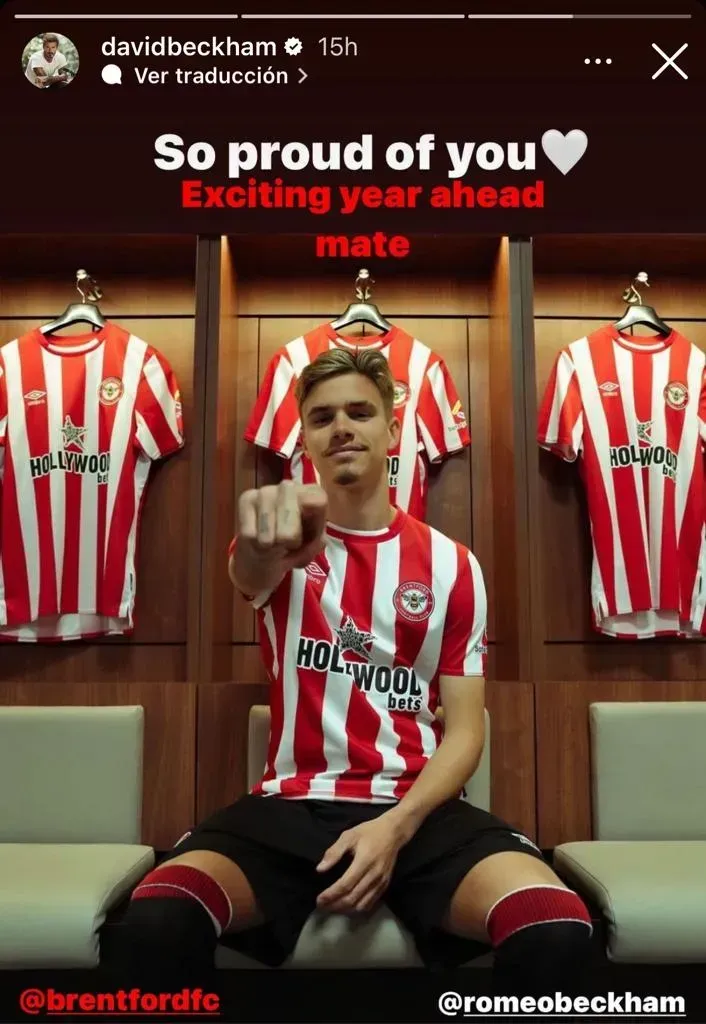 La publicación de David Beckham sobre el acuerdo de su hijo con el Brentford. Instagram