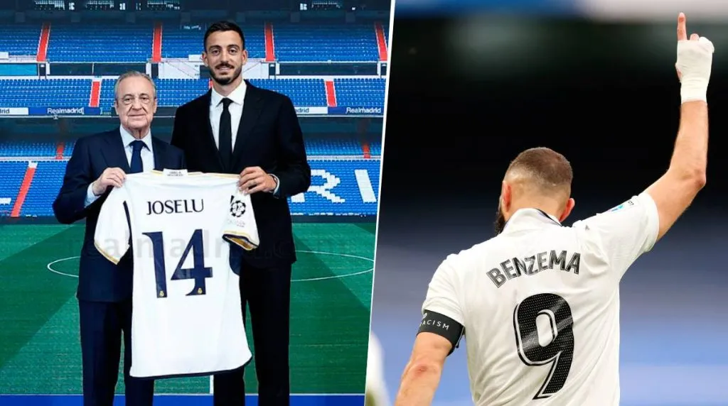 Joselu no llevará la 9 que dejó Karim Benzema. ¿Se la quedará Kylian Mbappé? RealMadrid.com y Getty Images.