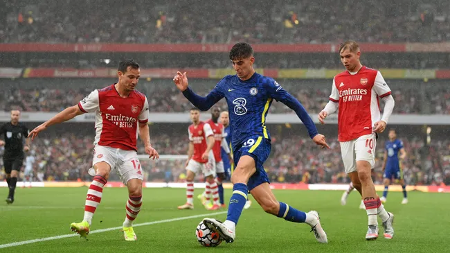 Kai Havertz con la camiseta del Chelsea frente al Arsenal. Getty Images.