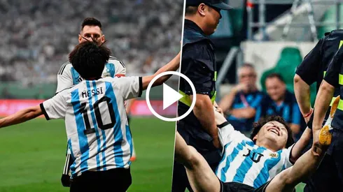 Un fanático chino de Lionel Messi ingresó al campo de juego del Workers Stadium durante el amistoso de la Selección Argentina vs. Australia. Getty Images