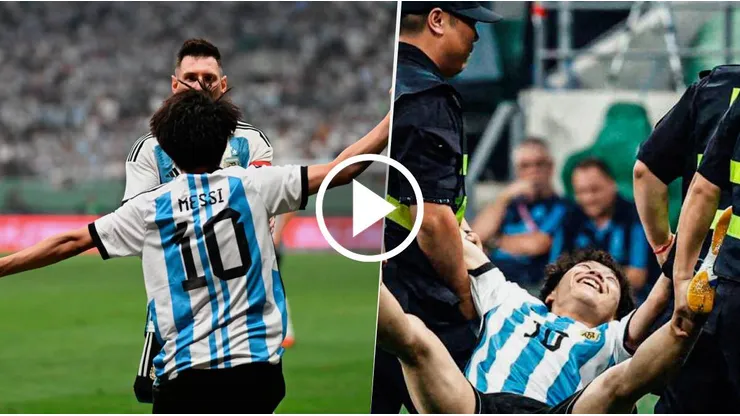 Un fanático chino de Lionel Messi ingresó al campo de juego del Workers Stadium durante el amistoso de la Selección Argentina vs. Australia. Getty Images