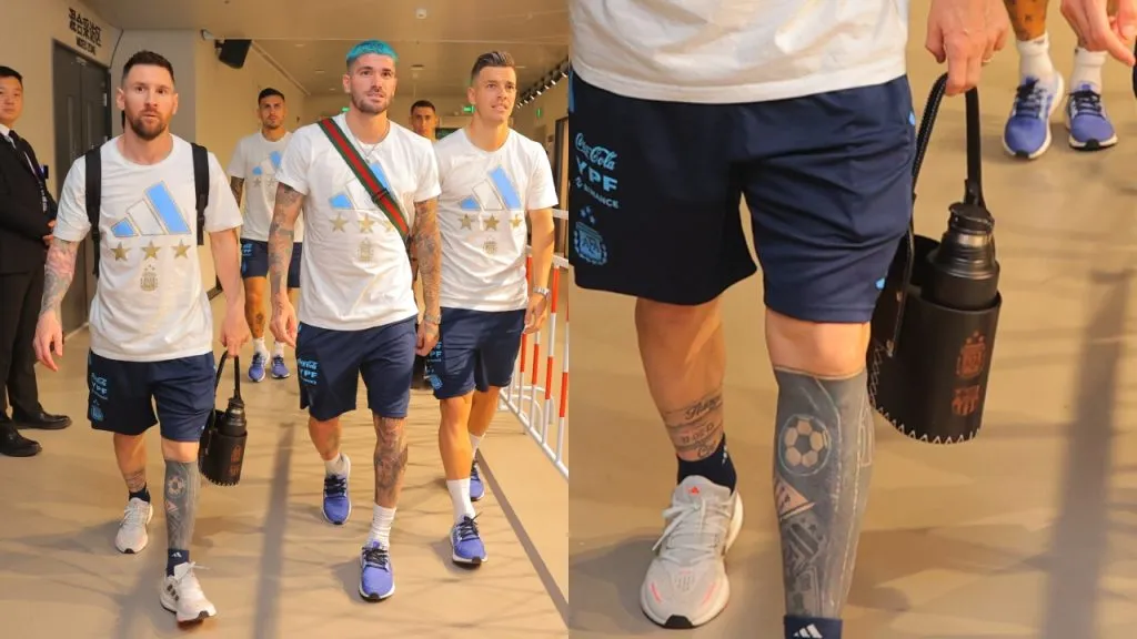 El bolso matero de Messi tiene el escudo de Barcelona (Twitter @Argentina).