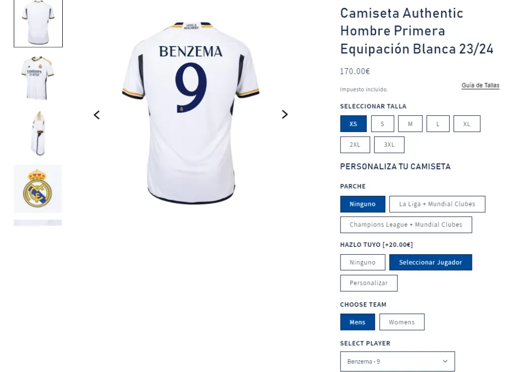 Captura tienda Real Madrid