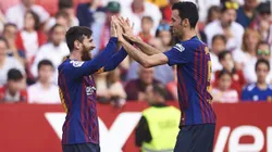 Lionel Messi y Sergio Busquets en la época que compartieron plantel en Barcelona. Getty Images.