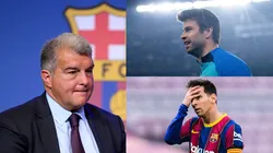 Joan Laporta, Gerard Piqué y Lionel Messi.