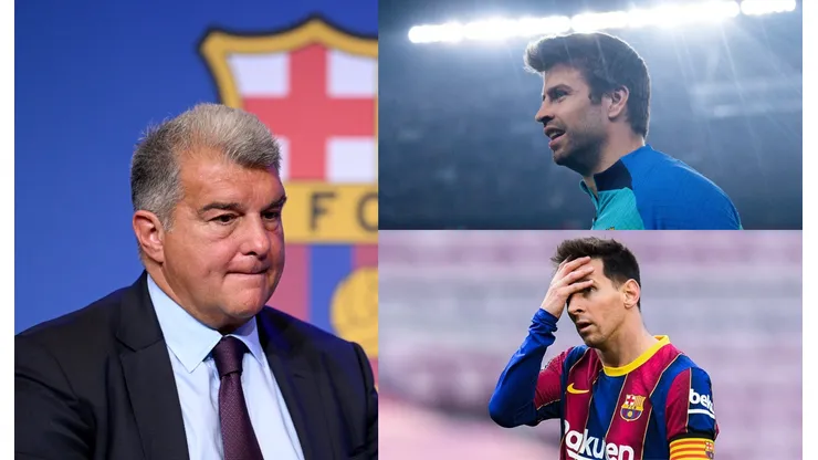 Joan Laporta, Gerard Piqué y Lionel Messi.
