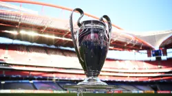 LISBON, PORTUGAL - AUGUST 18: The UEFA Champions League Trophy is seen pitch side prior to the UEFA Champions League Semi Final match between RB Leipzig and Paris Saint-Germain F.C at Estadio do Sport Lisboa e Benfica on August 18, 2020 in Lisbon, Portugal. (Photo by David Ramos/Getty Images)