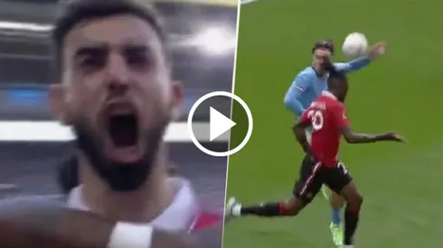 Bruno Fernandes marcó de penal, pero hay polémica por la mano de Grealish.